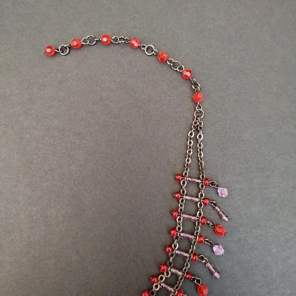 Orange and lavender beaded choker necklace
